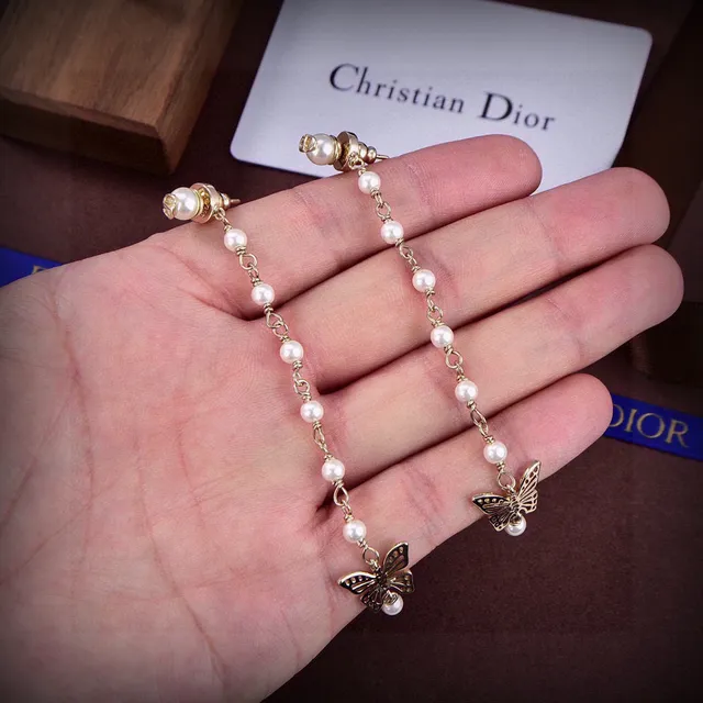 Dior Gold-Tone Pearl and Butterfly Charm Drop Earrings 4