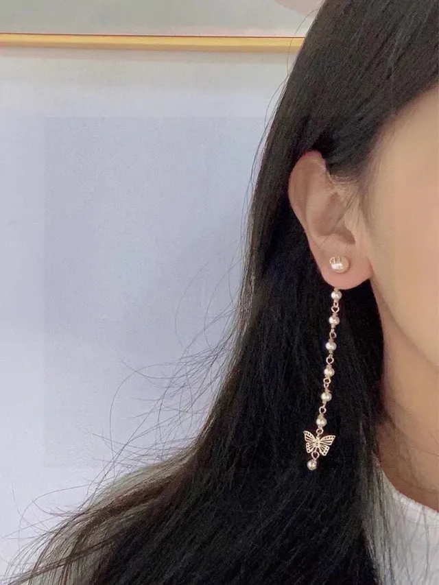 Dior Gold-Tone Pearl and Butterfly Charm Drop Earrings 7