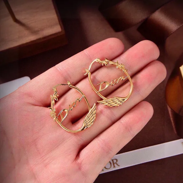 Dior Gold-Tone Wing Motif Script Hoop Earrings 2