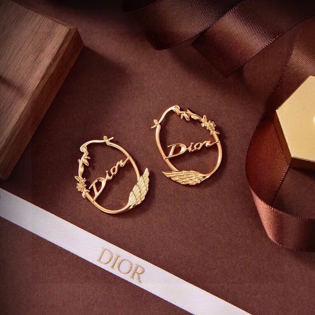 Dior Gold-Tone Wing Motif Script Hoop Earrings 3