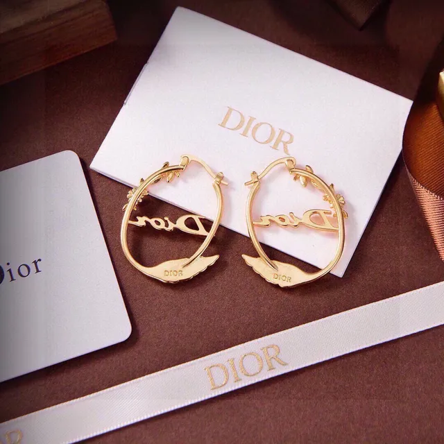 Dior Gold-Tone Wing Motif Script Hoop Earrings 4
