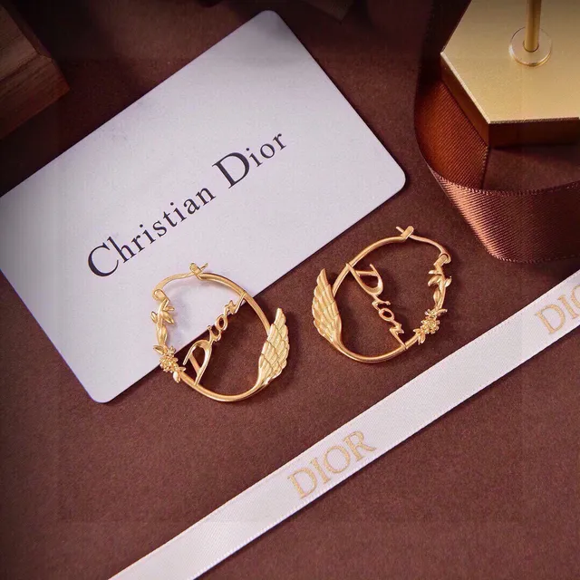 Dior Gold-Tone Wing Motif Script Hoop Earrings 6