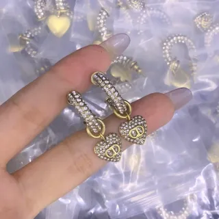Dior Gold Transparent Pavé-Crystal-Covered Heart-Charm Dangle Earrings