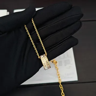 Dior Gold White Chain Stacked Double-Ring Pendant Necklace