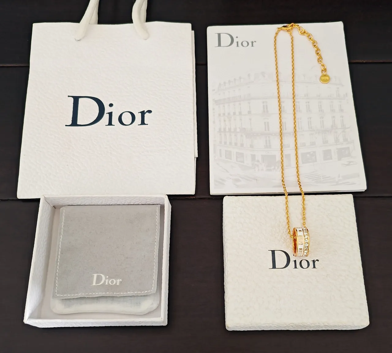 Dior Gold White Chain Stacked Double-Ring Pendant Necklace 2
