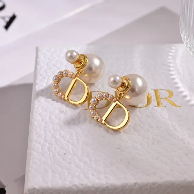 Dior Gold White Metal Cultured Pearls Earrings 4