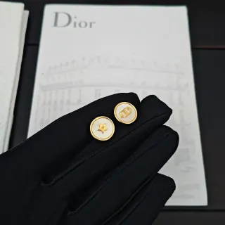 Dior Gold White Mother-of-Pearl Inlay Earrings