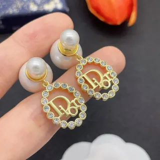 Dior Gold White Pearl Stud Earrings