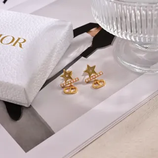 Dior Gold White Star Motif Earrings