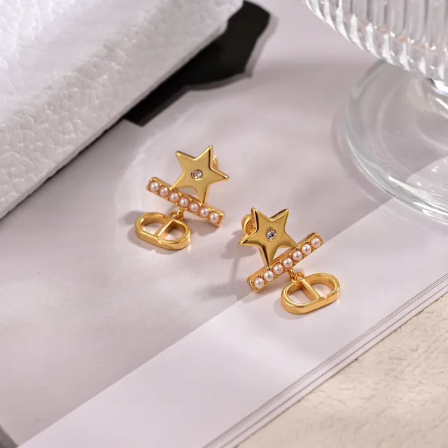 Dior Gold White Star Motif Earrings 4