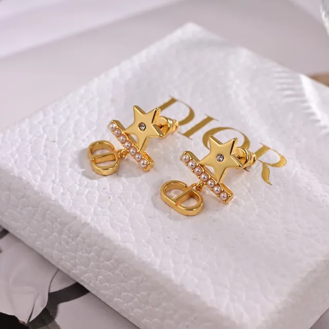 Dior Gold White Star Motif Earrings 5