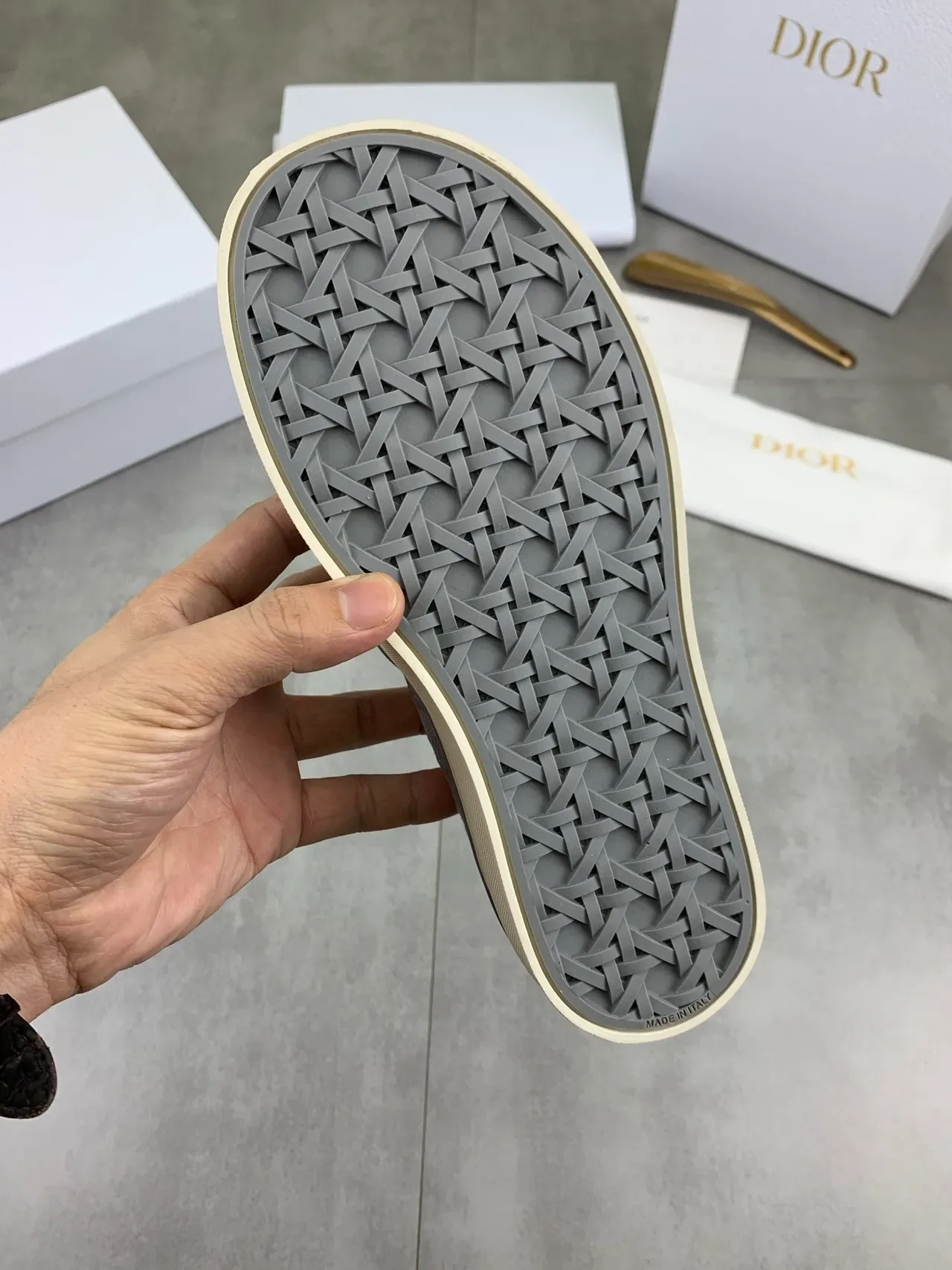 Dior Gray Beige Textured Canvas Upper White Embroidered Lace Trim Sneakers 3