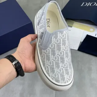 Dior Gris Blanc Monogram Jacquard Haut Slip-On Construcción Sneakers Lifestyle