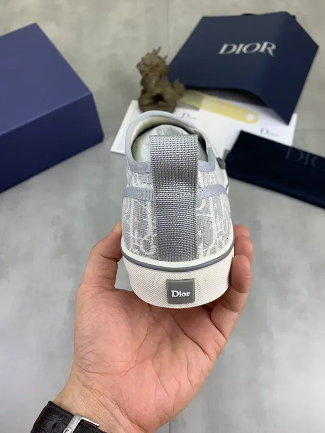 Dior Cinza Branco Monogram Jacquard Superior Slip-On Construção Tênis Lifestyle 3