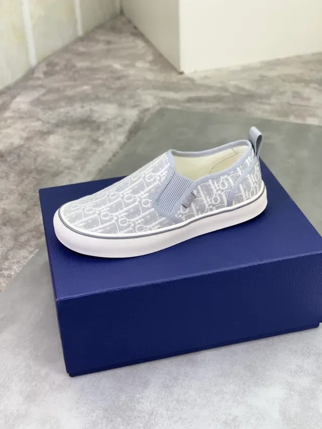 Dior Cinza Branco Monogram Jacquard Superior Slip-On Construção Tênis Lifestyle 4