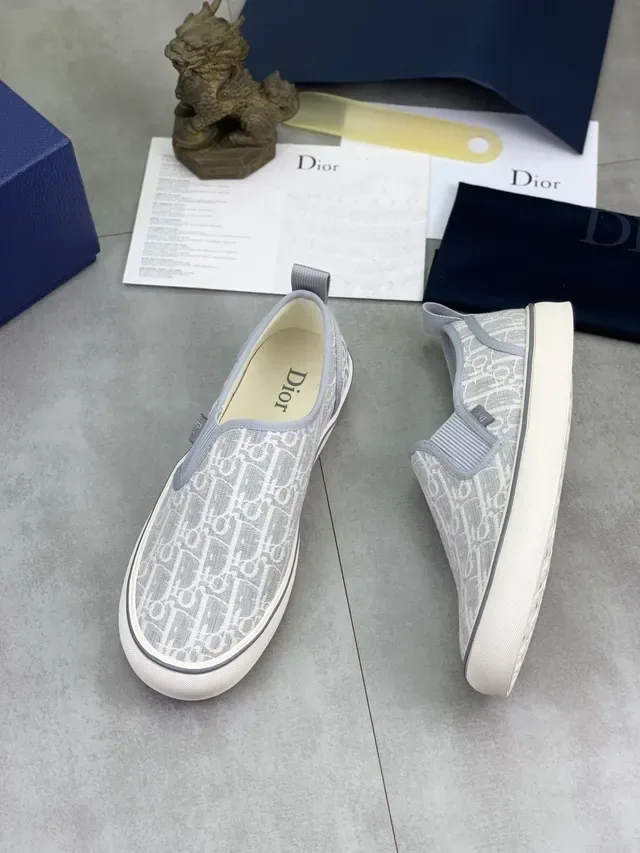 Dior Cinza Branco Monogram Jacquard Superior Slip-On Construção Tênis Lifestyle 5