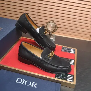 Dior Horsebit 1955 काले चमड़े के सोने के हॉर्सबिट लोफर्स