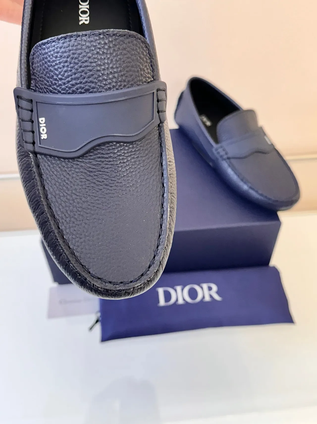 Dior Loafer Navy Blue Pebbled Leather Slip-On Loafers 3