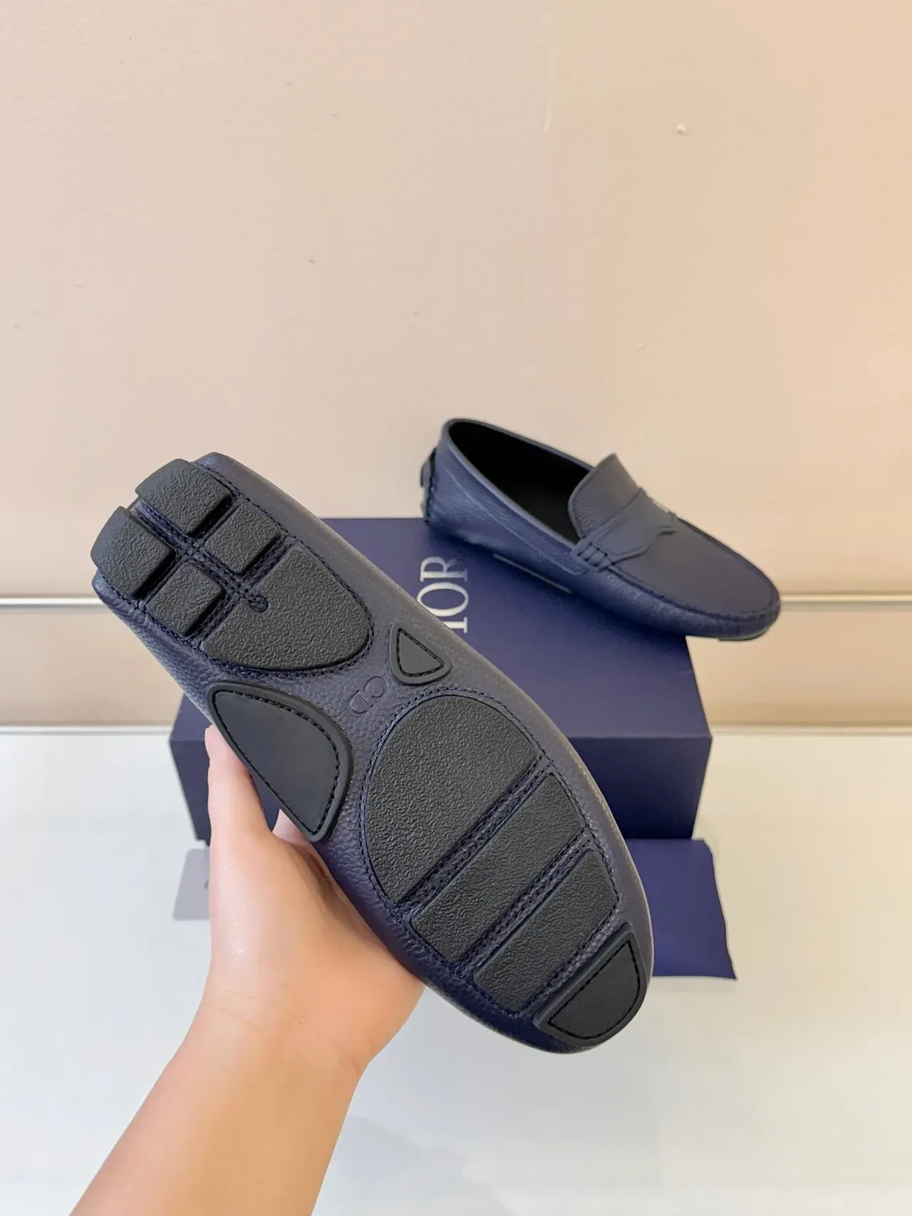 Dior Loafer Navy Blue Pebbled Leather Slip-On Loafers 5