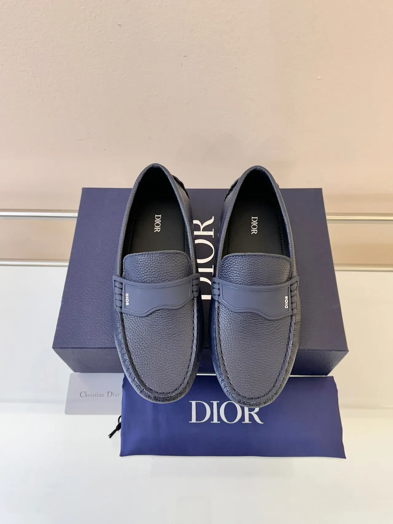 Dior Loafer Navy Blue Pebbled Leather Slip-On Loafers 6