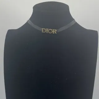 Collier Choker Dior Logo Ruban Noir Or