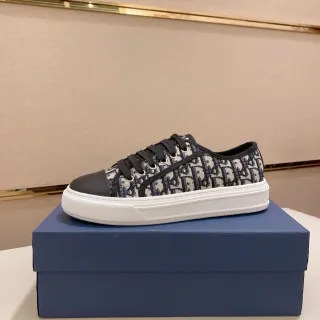 Dior Navy Black Monogrammé Canvas Cuir Cap à l'orteil Lifestyle Sneakers