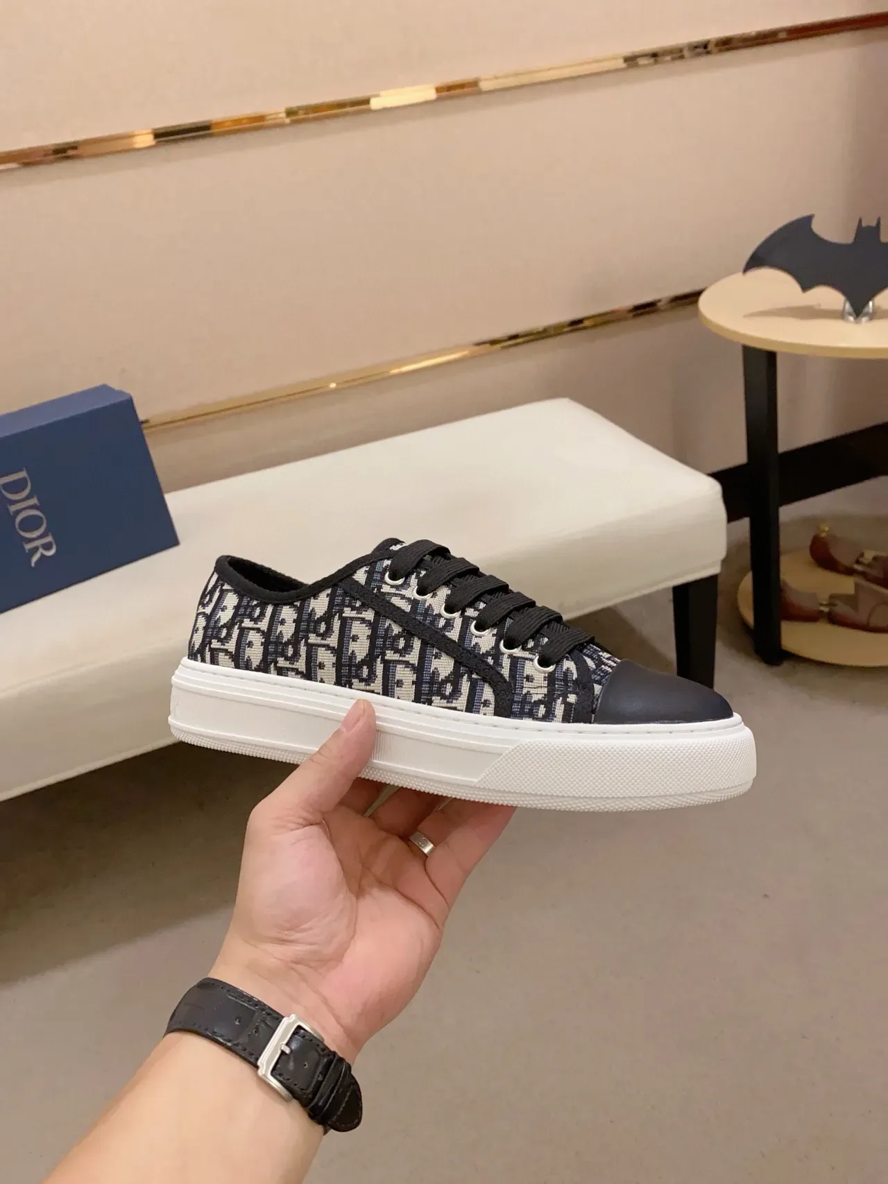 Dior Navy Black Monogrammé Canvas Cuir Cap à l'orteil Lifestyle Sneakers 5