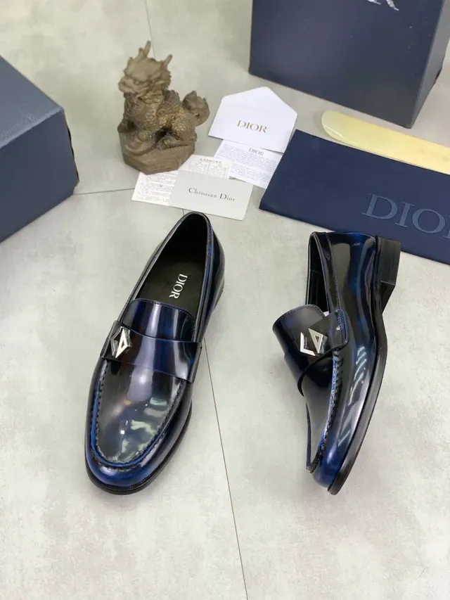 Dior Navy Black Patent Leather Metal Oblique Buckle Loafer 4