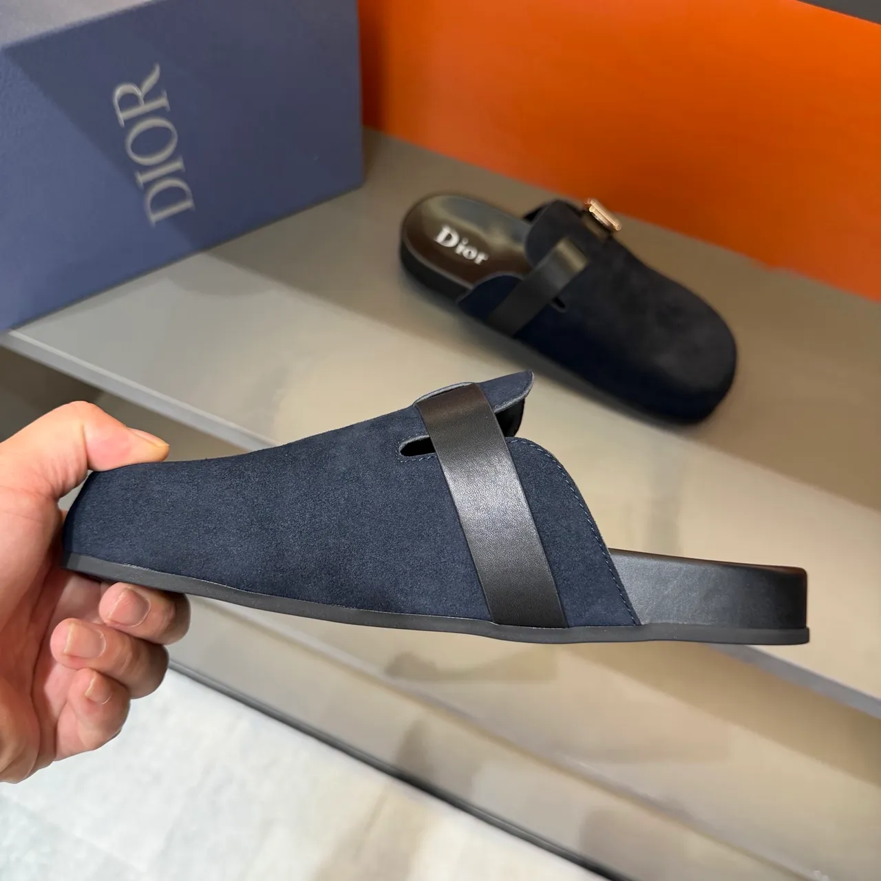 Dior Navy Black Suede Single Strap Casual Shoes 2