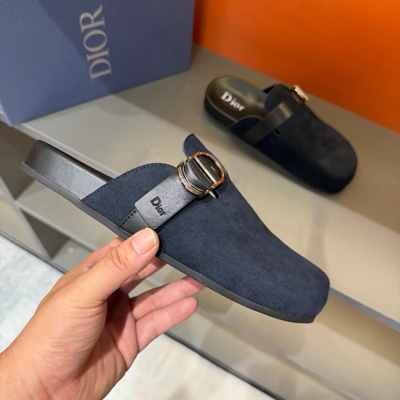 Dior Navy Black Suede Single Strap Casual Shoes 3