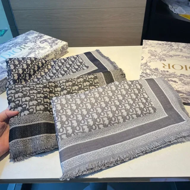 Dior Oblique Monogram Beige and Gray Silk Scarf 3