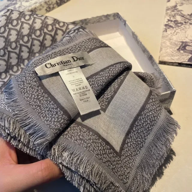 Dior Oblique Monogram Beige and Gray Silk Scarf 6