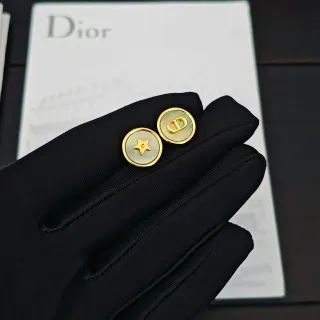 Dior Rose des Vents Gold Beige Circular Stud Metal Earrings