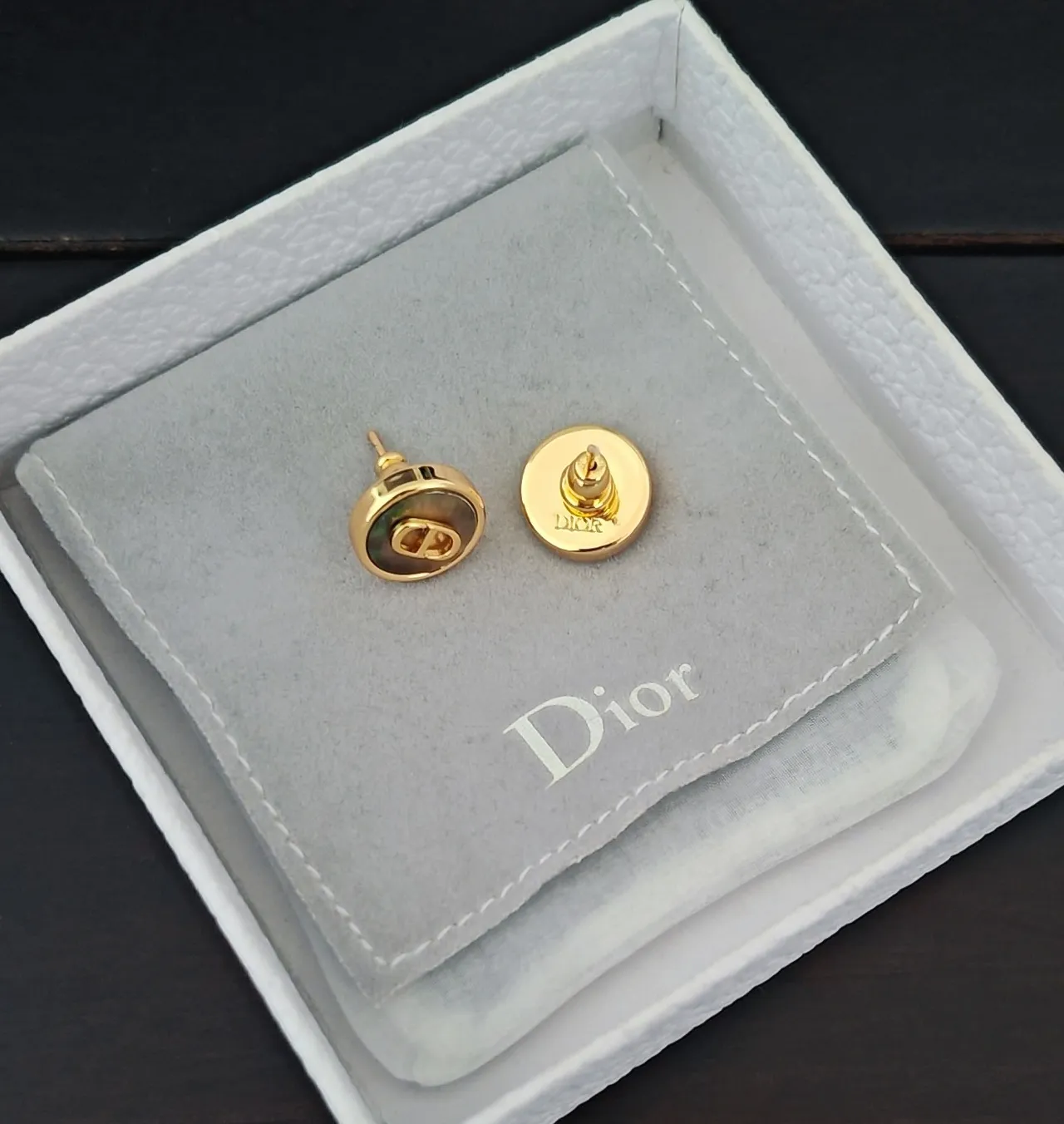 Dior Rose des Vents Gold Beige Circular Stud Metal Earrings 2