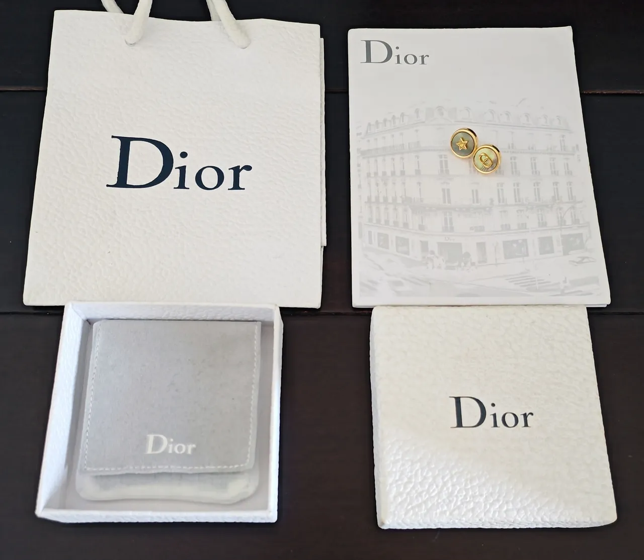 Dior Rose des Vents Gold Beige Circular Stud Metal Earrings 4