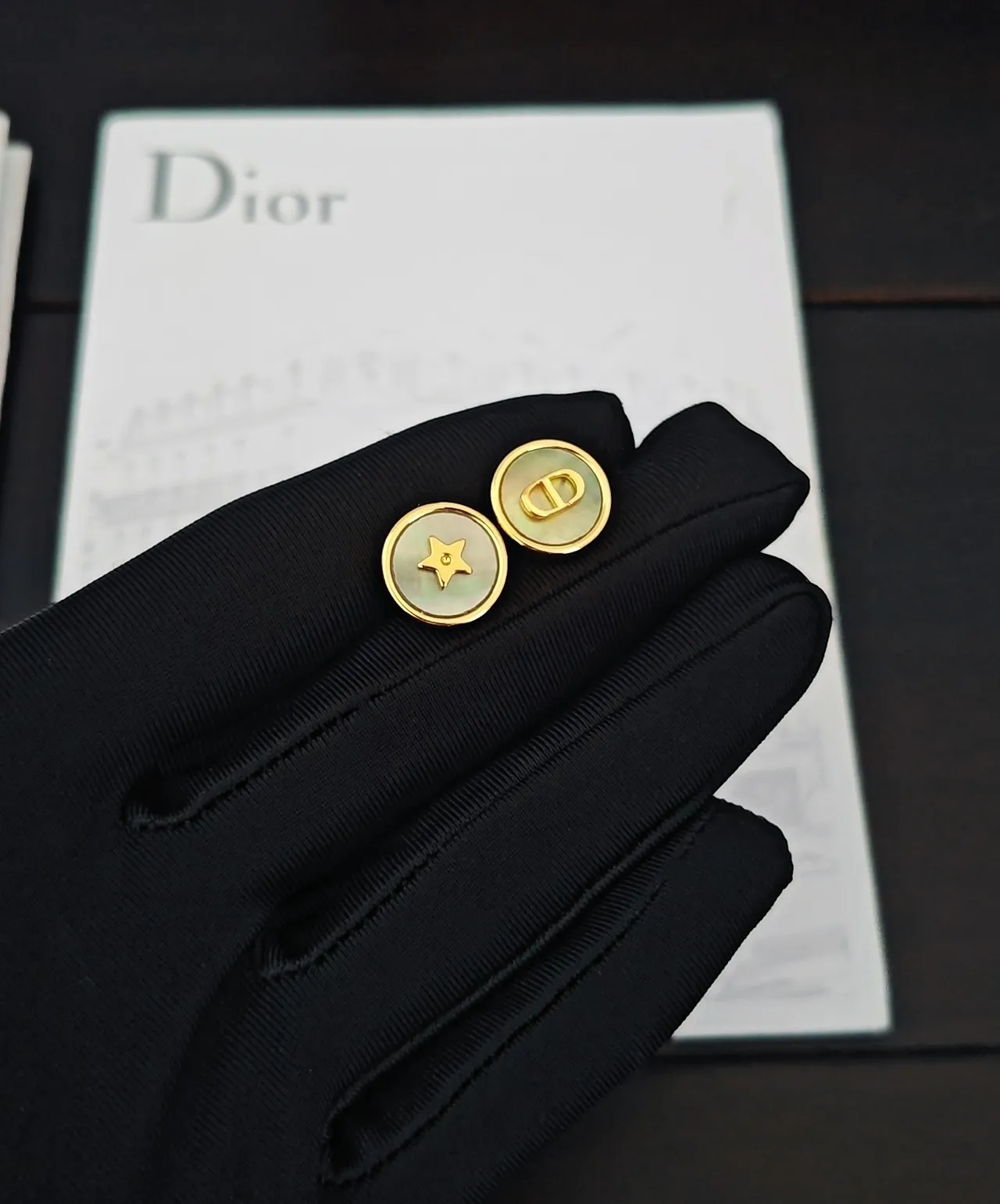 Dior Rose des Vents Gold Beige Circular Stud Metal Earrings 5