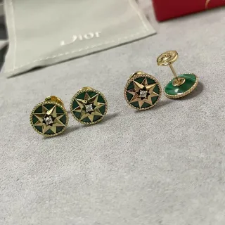 Dior Rose des Vents Malachite Green Star Stud Earrings