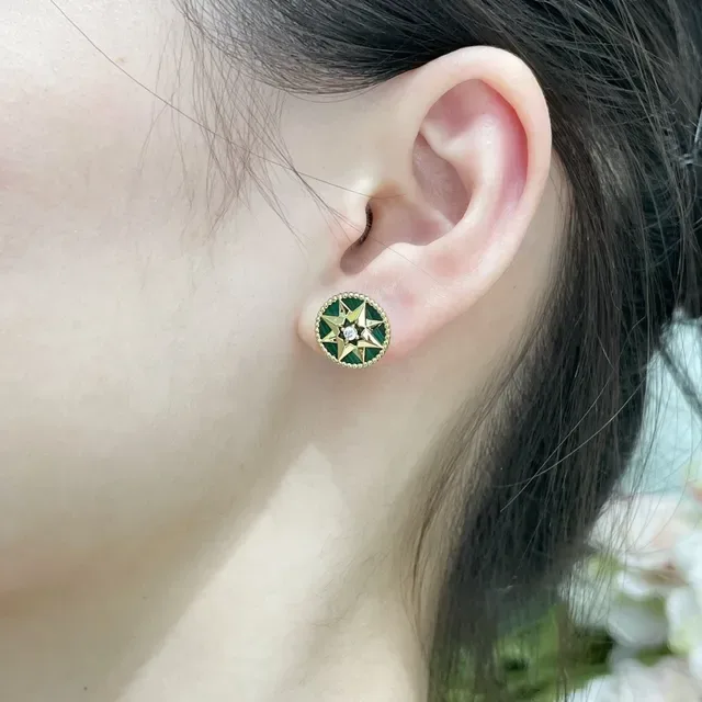 Dior Rose des Vents Malachite Green Star Stud Earrings 9