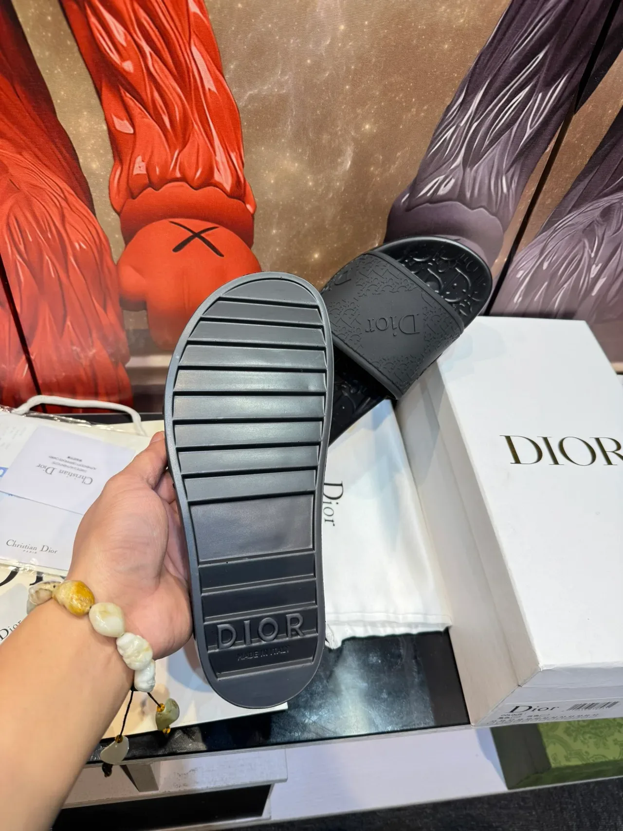 Dior Slide Black Multicolor Molded Rubber Sole Embossed Oblique Monogram Slippers 2