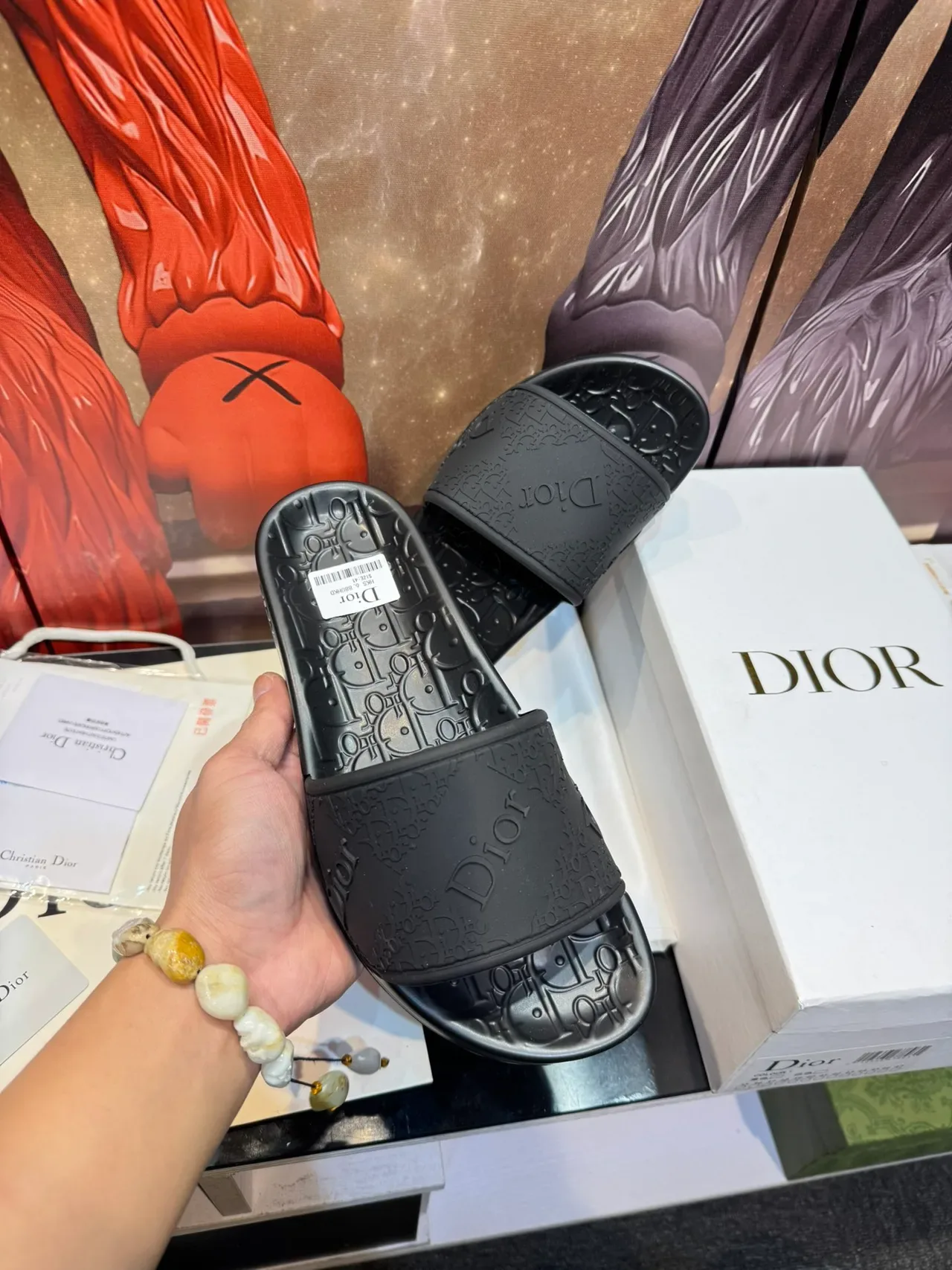 Dior Slide Black Multicolor Molded Rubber Sole Embossed Oblique Monogram Slippers 4