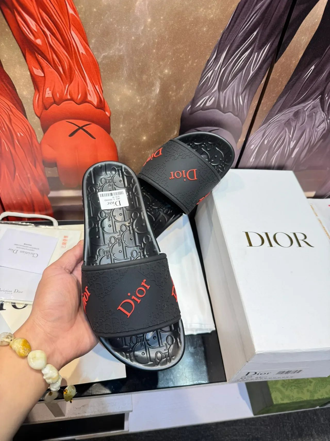 Dior Slide Black Multicolor Molded Rubber Sole Embossed Oblique Monogram Slippers 6