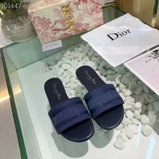 Dior Slide Navy Woven Strap Embossed Branding Slippers