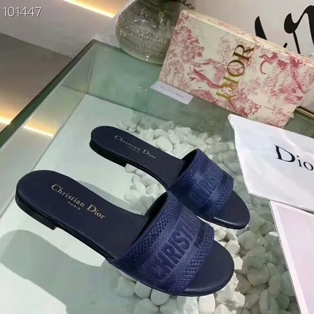 Dior Slide Navy Woven Strap Embossed Branding Slippers 4