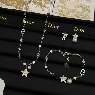 Dior Star Collier Chaîne Argent Blanc Accent Perle