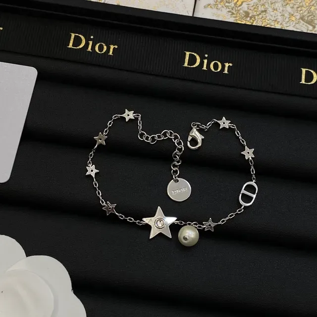 Dior Star Silver White Chain Pearl Accent Necklace 4