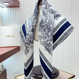 Dior Toile de Jouy 印花 海军蓝和白色丝巾