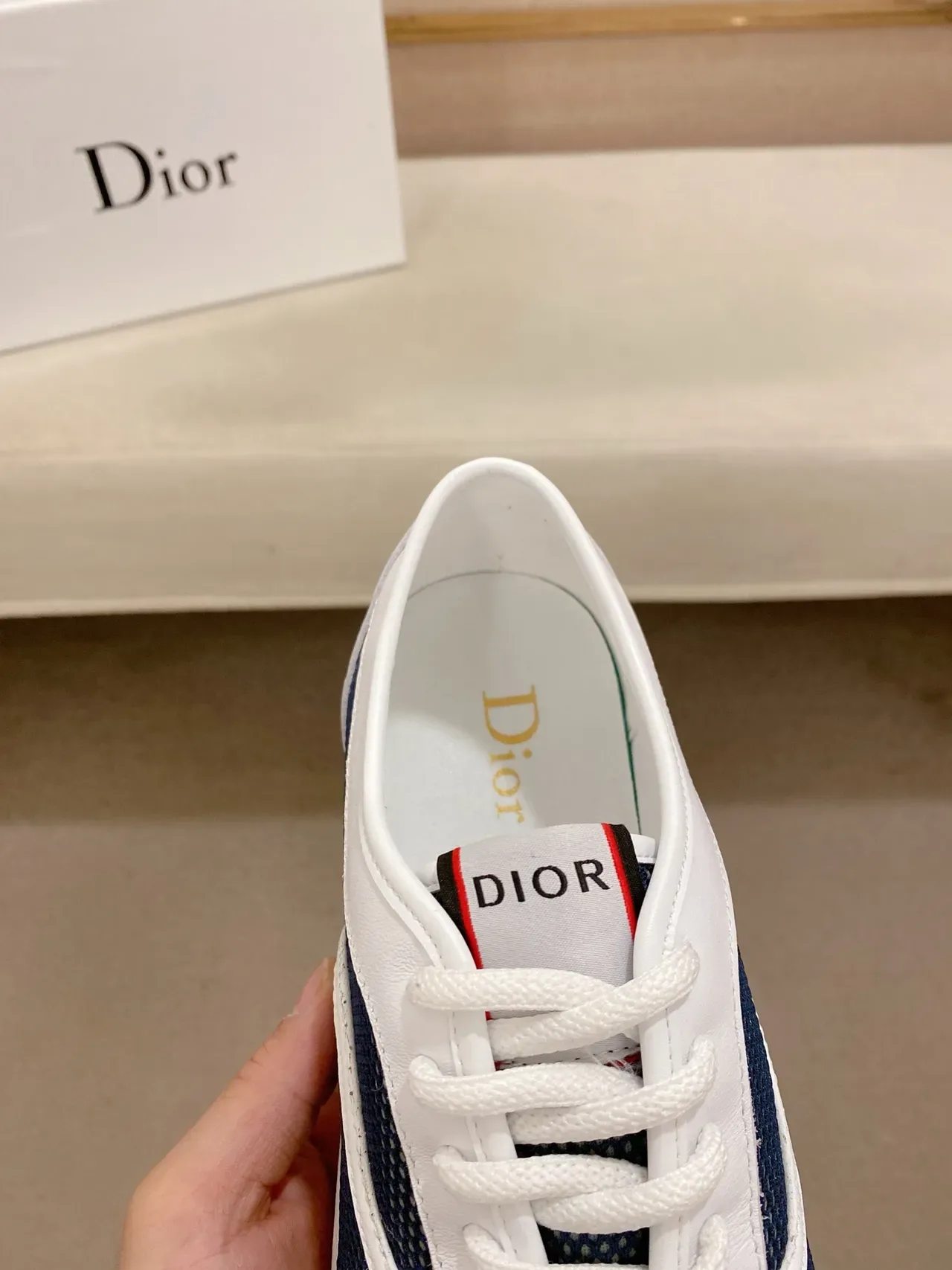 Dior White and Navy Mesh-Panelled Low-Top Sneaker 3