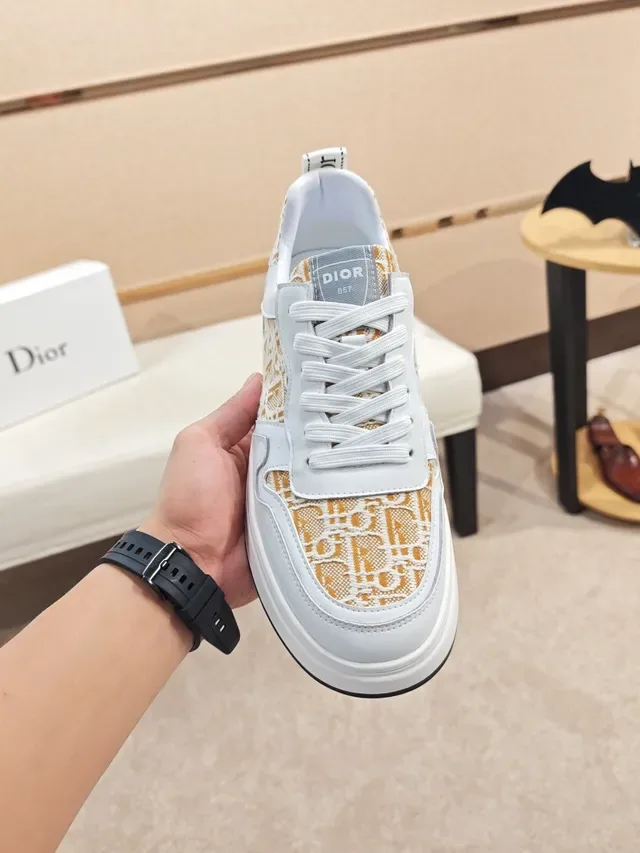 Dior White Beige Monogrammed Textile Panels Leather Upper Lifestyle Sneakers 2