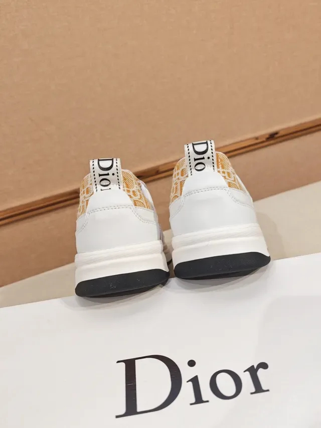 Dior White Beige Monogrammed Textile Panels Leather Upper Lifestyle Sneakers 4