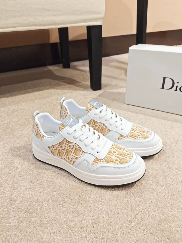 Dior White Beige Monogrammed Textile Panels Leather Upper Lifestyle Sneakers 5